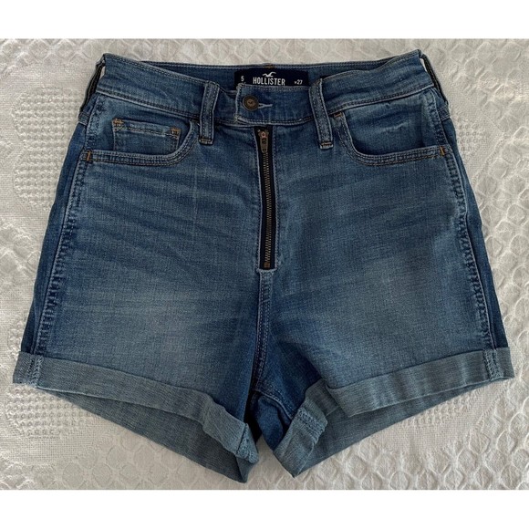 Hollister Women's Ultra High Rise 3" Blue Jean Denim Cuffed Shorts Size 5 W 27 - Picture 1 of 5